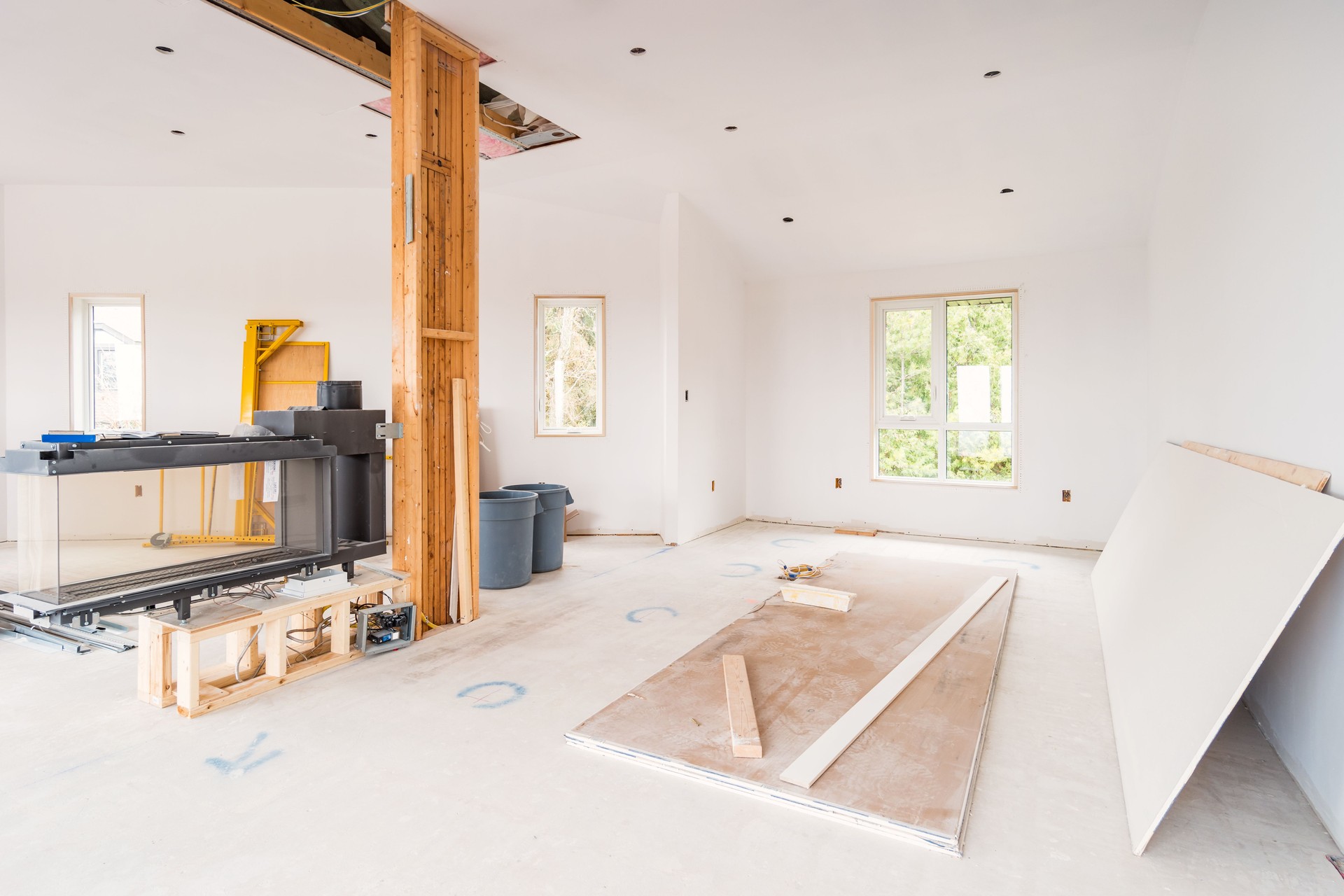 Drywall installation in residential renovation project